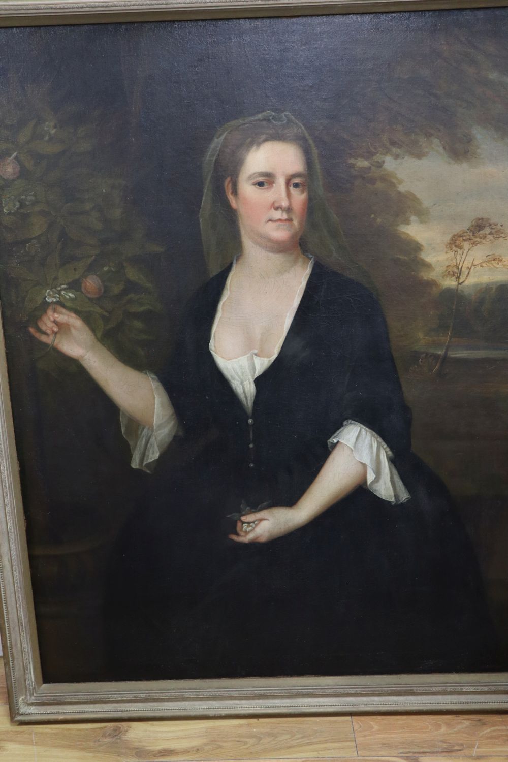 Attributed to Charles Jervas (1675-1739)- oil on canvas, Portrait of Susannah Hedges Edmonds, in the grounds of Hendon Hall, circa 1724